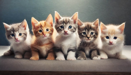 Cute kittens. Group of cat babies. ai generatedの素材