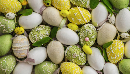 Colorful Easter Egg Decoration. Colored Eggs, Easter Background. ai generatedの素材