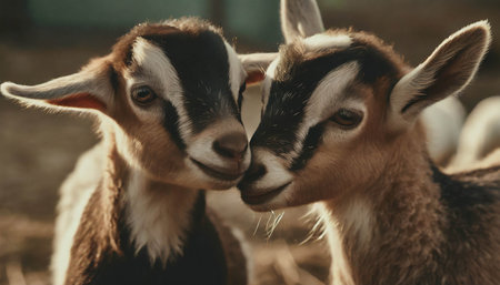 Two young goats, cute animal portrait. ai generatedの素材