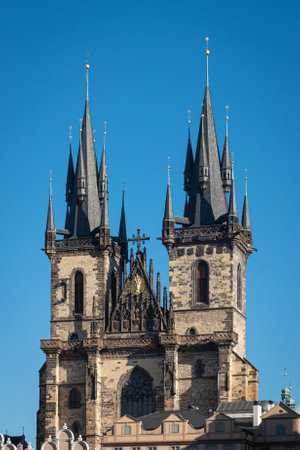 Prague, Czech Republic - January, 2024:The Church of Our Lady before TÃ½n in Prague old town.の写真素材