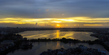 Hanoi cityscape at twilight at West Lakeの写真素材