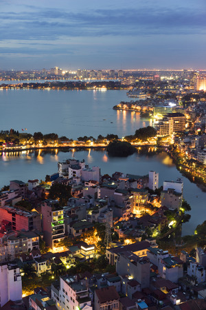 Hanoi cityscape at twilight at West Lakeの写真素材