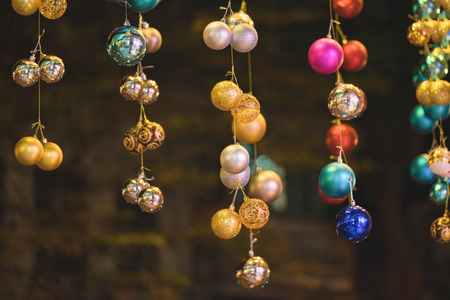 Closeup of Christmas-tree decorationsの写真素材