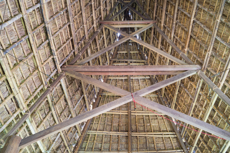 Inside architecture of typical house of J'rai people in central high land of Vietnamの写真素材
