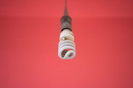 Energy saving light bulb against red wall background