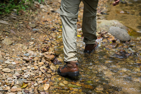 Hiking boots, hiker, tourism in mountains
