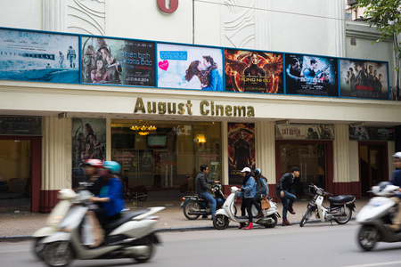 Hanoi, Vietnam - Nov 16, 2014: August Cinema, the very old movie theater, located on Hang Bai street, 5 min away from Turtle Lake, center of Hanoiのeditorial素材