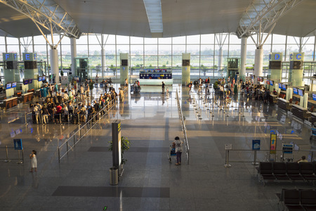 Hanoi, Vietnam - July 12, 2015: Wide view of Hall of Noi Bai International Airport, the biggest airport in northern Vietnam, has officially opened a new terminal named Terminal 2 (T2) in December 2014のeditorial素材