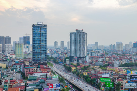 Hanoi, Vietnam - May 14, 2015: Aerial view of Hanoi skyline cityscape at Nguyen Chi Thanh street at sunset timeのeditorial素材