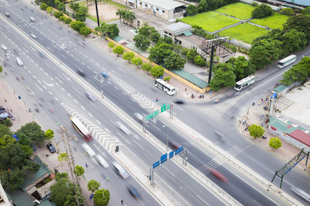 Hanoi, Vietnam - July 4, 2015: Aerial view of Pham Hung street. Hanoi cityscape