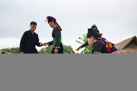 Hanoi, Vietnam - Nov 15, 2015: Ethnic minority people perform traditional dance praying for rain in Village of Vietnamese ethnic groups in Dong Mo, Son Tayのeditorial素材
