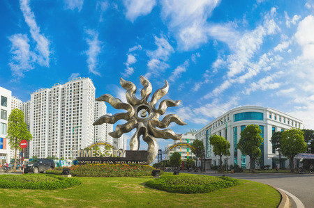 Hanoi, Vietnam - Aug 5, 2015: Panorama view of Times City complex in clear day, in Minh Khai street, Hai Ba Trung district. Times City is property of Vingroup, the biggest estate company in Vietnamのeditorial素材