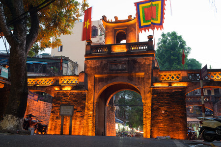 Hanoi, Vietnam - July 8, 2016: O Quan Chuong city gate, the only gate remaining of Thang Long (Dragon Fly) citadel in Hanoiのeditorial素材