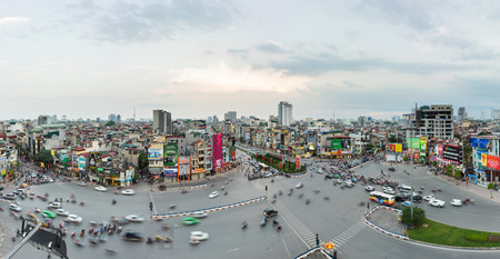 Hanoi, Vietnam - May 15, 2016: Panorama aerial skyline view of Hanoi cityscape by twilight period at intersection Ton Duc Thang st - Nguyen Luong Bang st - Xa Dan st - O Cho Dua st, Dong Da districtのeditorial素材