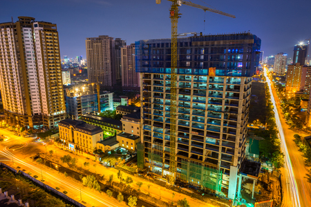 Hanoi, Vietnam - Aug 15, 2016: Cityscape with under construction building by Duong Dinh Nghe street, Cau Giay districtのeditorial素材