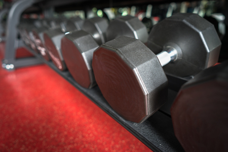 Rows of dumbbells in the gymの写真素材