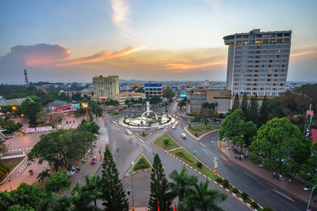 Dak Lak, Vietnam - Mar 12, 2017: Aerial skyline view of Buon Ma Thuot ( Buon Me Thuot) by sunset period, the capital of Dak Lak Province and also the biggest city in Central Highlands (Tay Nguyen)のeditorial素材