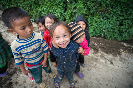 Y Ty, Vietnam - May 12, 2017: Ethnic minority children playing at their village in Y Ty.のeditorial素材