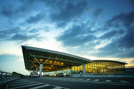 Hanoi, Vietnam - June 10, 2017: Noi Bai International Airport at twilight with Hall T2, the biggest airport in northern Vietnamのeditorial素材