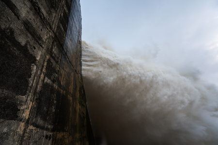 Strong stream of water at the dam hydroelectric Hoa Binh, Vietnamの写真素材