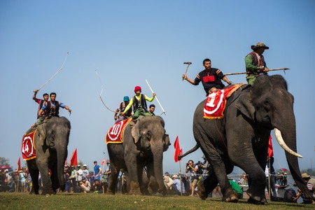 Dak Lak , Vietnam - March 12, 2017 : Elephant racing festival by Lak lake in Dak Lak, center highland of Vietnamのeditorial素材