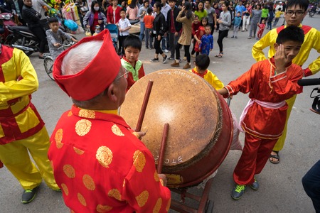Hanoi, Vietnam - Feb 5, 2017: A traditional spring festival in Trieu Khuc village in Hanoi, Vietnam,...