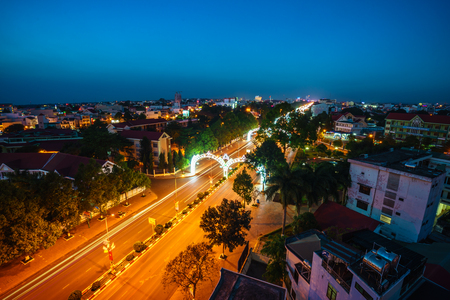 Dak Lak, Vietnam - Mar 12, 2017: Aerial skyline view of Buon Ma Thuot ( Buon Me Thuot) by sunset period, the capital of Dak Lak Province and also the biggest city in Central Highlands (Tay Nguyen)のeditorial素材