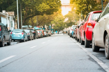 Cars parked on the urban street sideのeditorial素材
