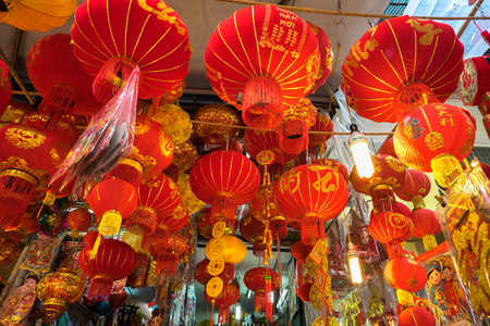 Hanoi, Vietnam - Jan 26, 2017: Tet Festival lanterns in Hang Ma street, old quarter, Hanoi, Vietnamのeditorial素材