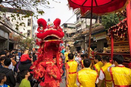 Bac Ninh, Vietnam - Jan 31, 2017: Dong Ky traditional spring festival, a special ritual of the Dong Ky festival used to be the setting-off of huge firecrackers and long strings of small firecrackersのeditorial素材