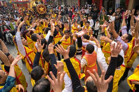 Bac Ninh, Vietnam - Jan 31, 2017: Dong Ky traditional spring festival, a special ritual of the Dong Ky festival used to be the setting-off of huge firecrackers and long strings of small firecrackersのeditorial素材