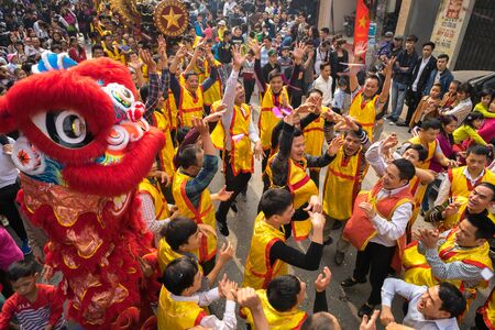 Bac Ninh, Vietnam - Jan 31, 2017: Dong Ky traditional spring festival, a special ritual of the Dong Ky festival used to be the setting-off of huge firecrackers and long strings of small firecrackersのeditorial素材