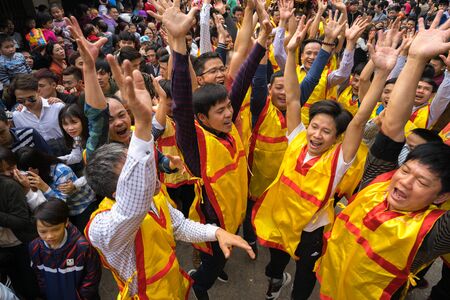 Bac Ninh, Vietnam - Jan 31, 2017: Dong Ky traditional spring festival, a special ritual of the Dong Ky festival used to be the setting-off of huge firecrackers and long strings of small firecrackersのeditorial素材