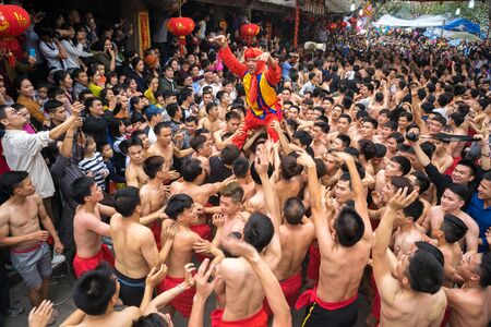 Bac Ninh, Vietnam - Jan 31, 2017: Dong Ky traditional spring festival, a special ritual of the Dong Ky festival used to be the setting-off of huge firecrackers and long strings of small firecrackersのeditorial素材