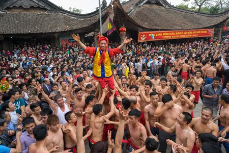 Bac Ninh, Vietnam - Jan 31, 2017: Dong Ky traditional spring festival, a special ritual of the Dong Ky festival used to be the setting-off of huge firecrackers and long strings of small firecrackersのeditorial素材