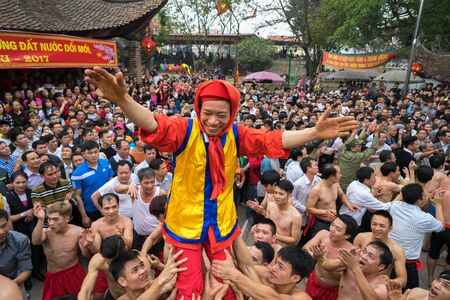 Bac Ninh, Vietnam - Jan 31, 2017: Dong Ky traditional spring festival, a special ritual of the Dong Ky festival used to be the setting-off of huge firecrackers and long strings of small firecrackersのeditorial素材