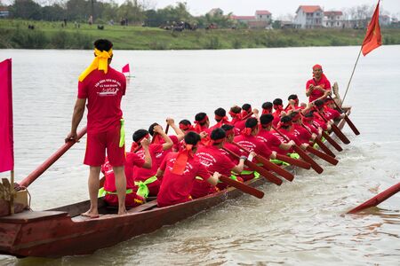 Bac Ninh, Vietnam - Feb 7, 2017: Traditional boat racing spring festival on Cau river, Bac Ninh provinceのeditorial素材