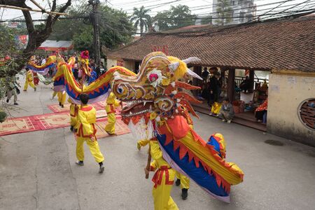 Hanoi, Vietnam - Feb 5, 2017: A traditional spring festival in Trieu Khuc village in Hanoi, Vietnam, with many traditional ancient rites and activities.のeditorial素材
