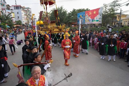 Hanoi, Vietnam - Feb 5, 2017: A traditional spring festival in Trieu Khuc village in Hanoi, Vietnam,...