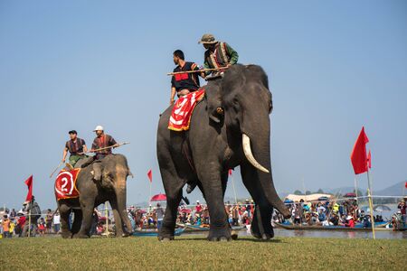 Dak Lak , Vietnam - March 12, 2017 : Elephant racing festival by Lak lake in Dak Lak, center highland of Vietnamのeditorial素材