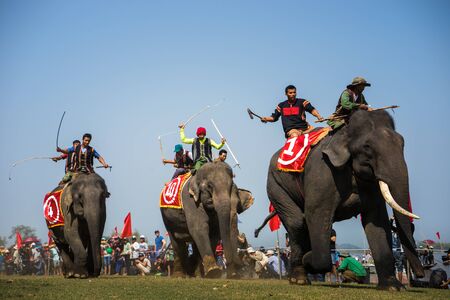 Dak Lak , Vietnam - March 12, 2017 : Elephant racing festival by Lak lake in Dak Lak, center highland of Vietnamのeditorial素材