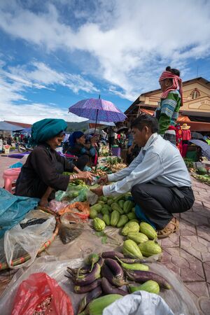 Lao Cai, Vietnam - Sep 7, 2017: Local market in Y Ty, Bat Xat district. Most ethnic minority people go to the market to sell and buy local daily necessity.のeditorial素材