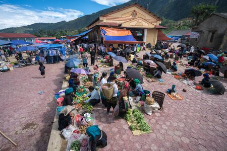 Lao Cai, Vietnam - Sep 7, 2017: Local market in Y Ty, Bat Xat district. Most ethnic minority people go to the market to sell and buy local daily necessity.のeditorial素材