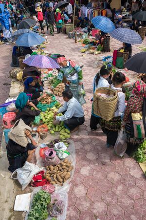 Lao Cai, Vietnam - Sep 7, 2017: Local market in Y Ty, Bat Xat district. Most ethnic minority people go to the market to sell and buy local daily necessity.のeditorial素材