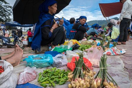 Lao Cai, Vietnam - Sep 7, 2017: Local market in Y Ty, Bat Xat district. Most ethnic minority people go to the market to sell and buy local daily necessity.のeditorial素材