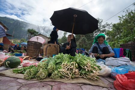 Lao Cai, Vietnam - Sep 7, 2017: Local market in Y Ty, Bat Xat district. Most ethnic minority people go to the market to sell and buy local daily necessity.のeditorial素材