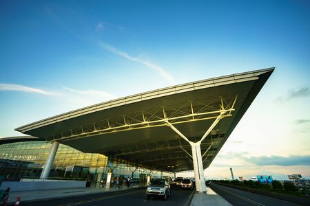 Hanoi, Vietnam - June 10, 2017: Noi Bai International Airport at twilight with Hall T2, the biggest airport in northern Vietnamのeditorial素材