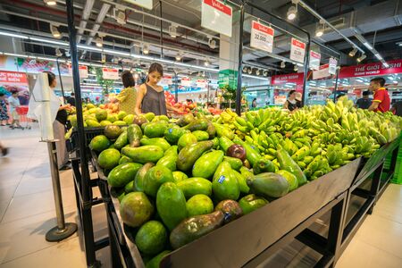 Hanoi, Vietnam - July 10, 2017: Fresh fruit on shelf in Vinmart supermarket, Minh Khai street.のeditorial素材