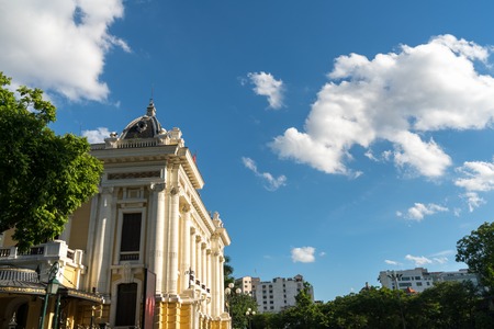 French built Opera House in Hanoi, with blue sky and white cloudsのeditorial素材