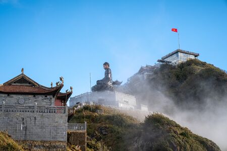 Lao Cai, Vietnam - Jan 3, 2019: The temple with Buddha statue on top of Fansipan, the Roof of Indochina, in Sapa town, northen Vietnamのeditorial素材